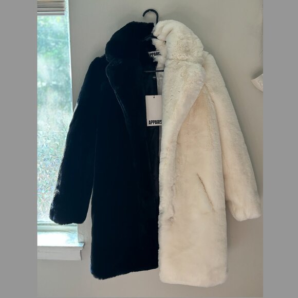 Apparis Serena Faux Fur Coat in Black and White - Picture 2 of 8